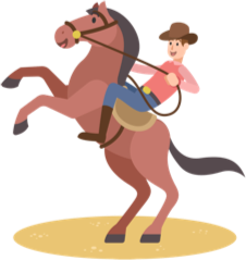 Illustration of a cowboy riding a horse that is rearing